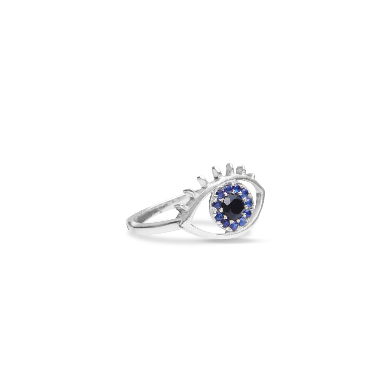 SAPPHIRE AND ONYX EVIL EYE RING STERLING SILVER | MADE IN EARTH