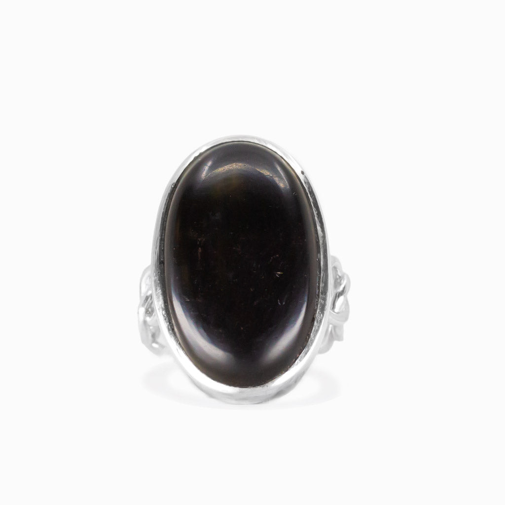 Oval jet cabochon ring in sterling silver