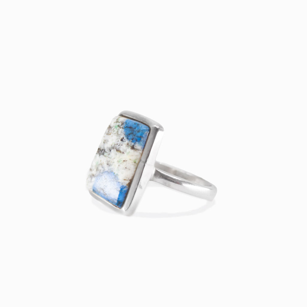 Rectangular K2 jasper ring in sterling silver bezel setting