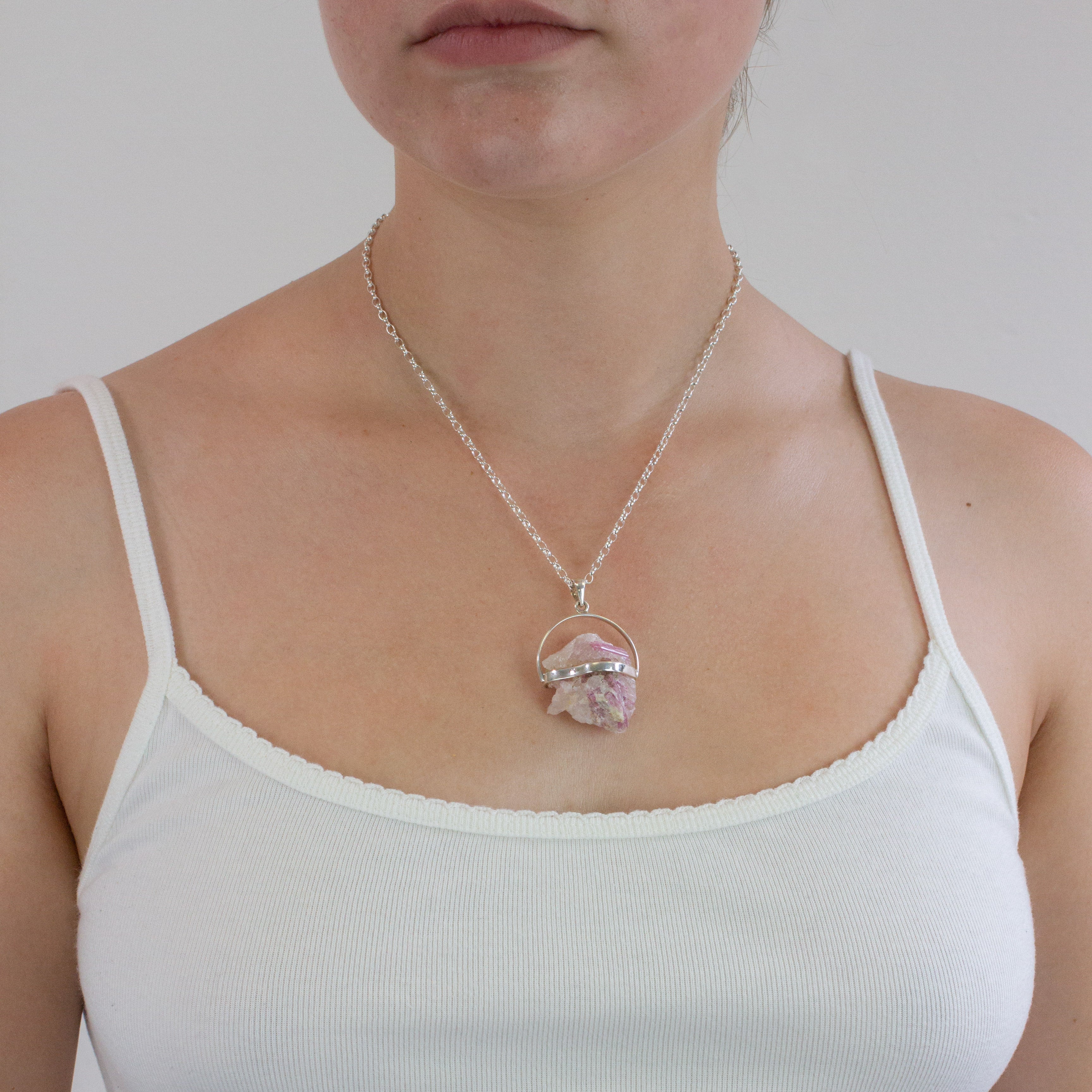 Pink Tourmaline necklace on model