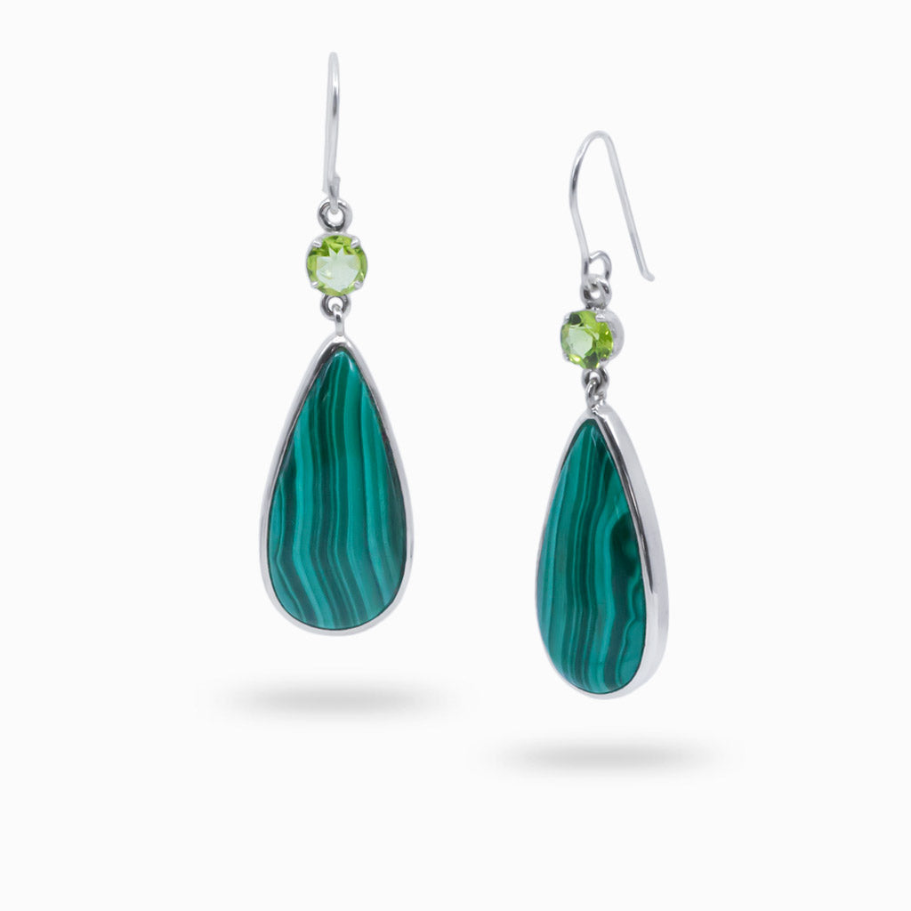 malachite and peridot drop earrings