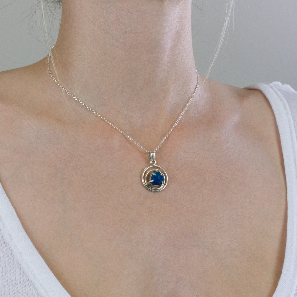 Cavansite Druzy Necklace on Model