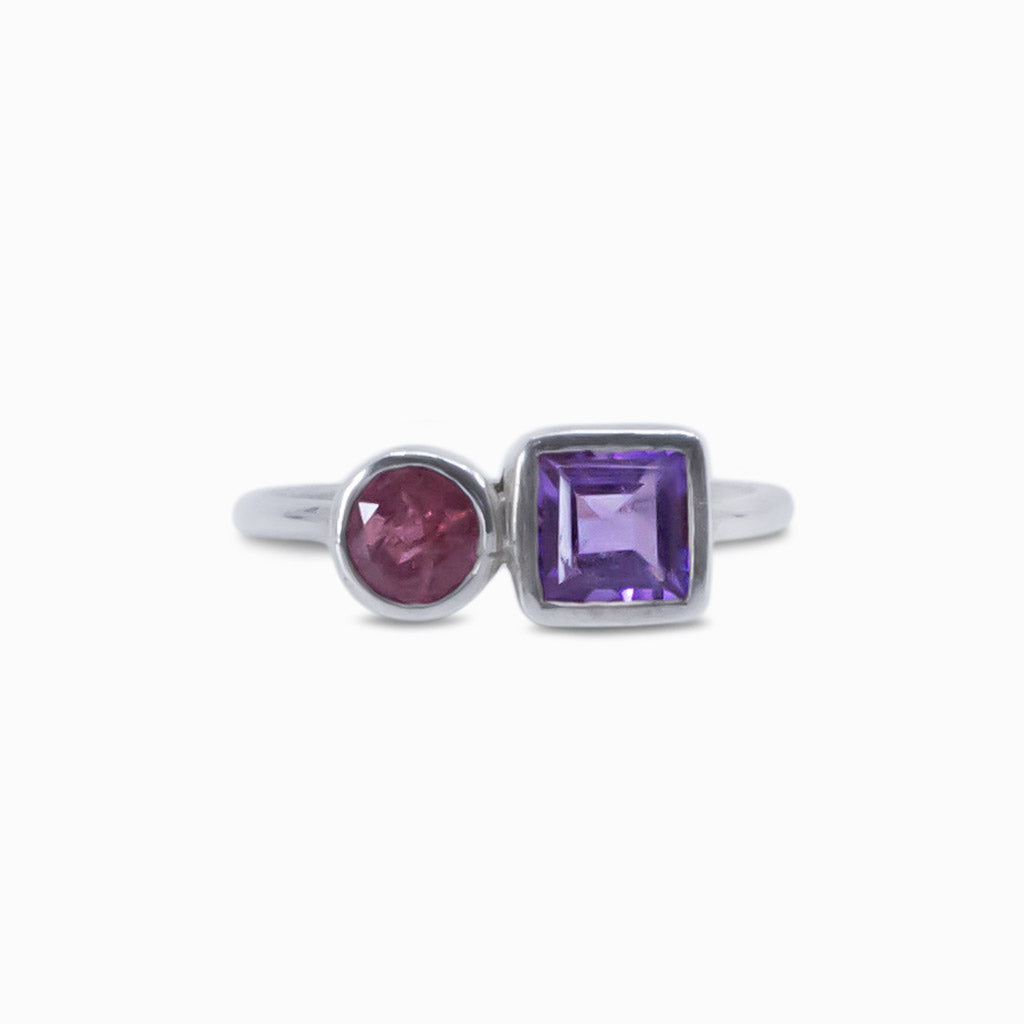 Pink tourmaline and amethyst ring
