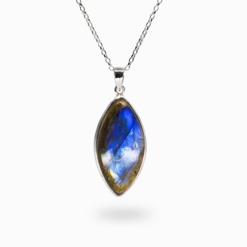 CABOCHON MARQUISE SPECTROLITE NECKLACE MADE IN EARTH STERLING SILVER