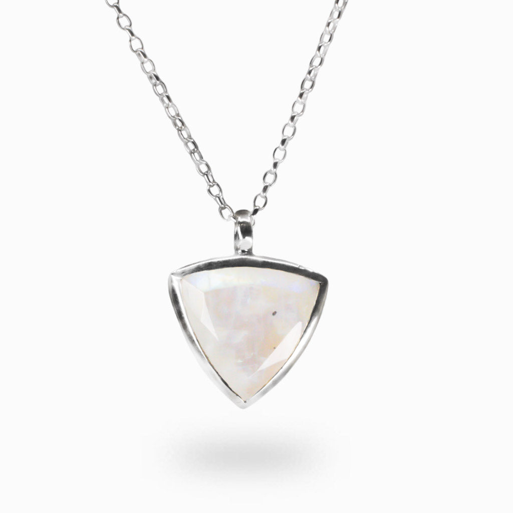 FACETED RAINBOW MOONSTONE NECKLACE IN STERLING SILVER MADE IN EARTH