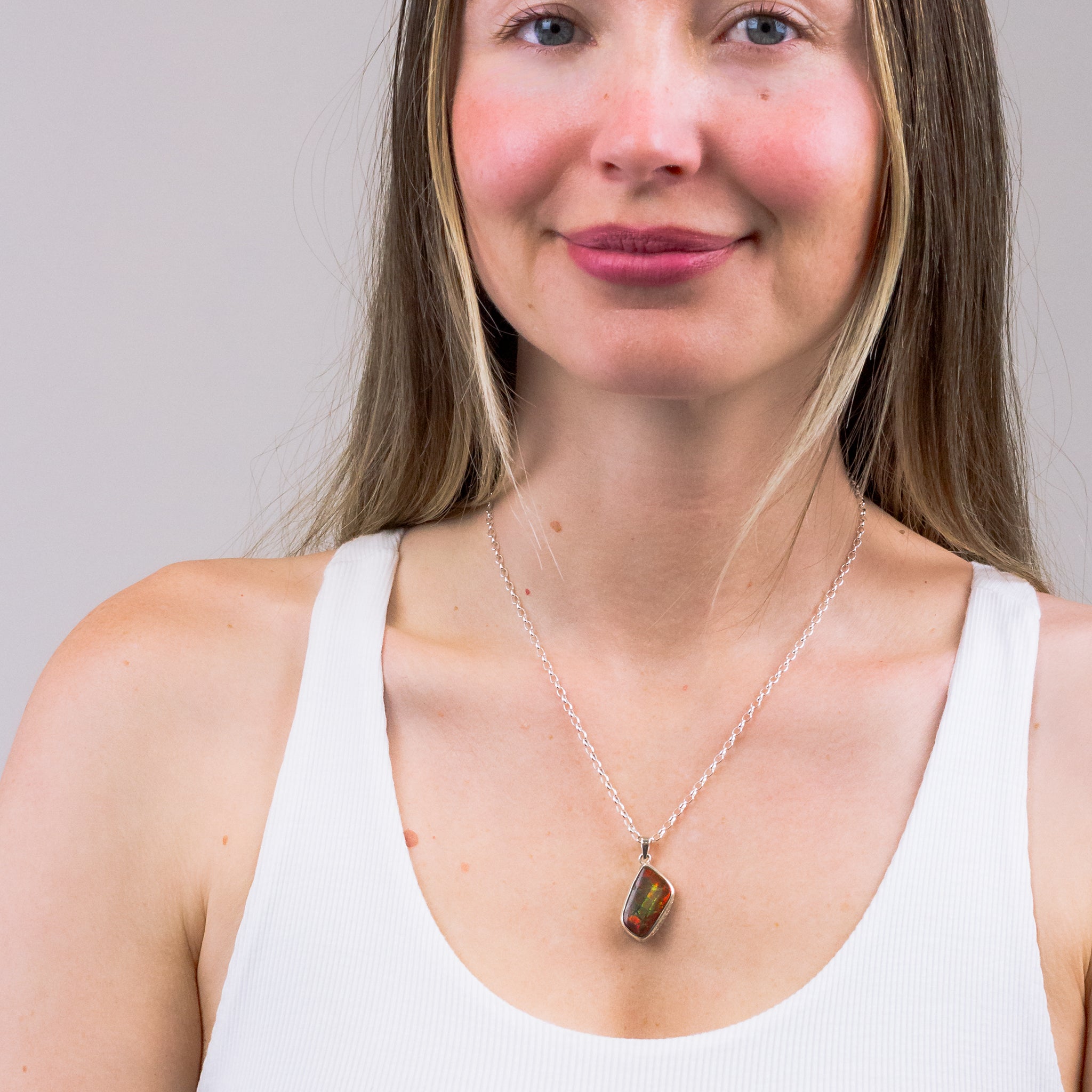 AMMOLITE NECKLACE ON MODEL