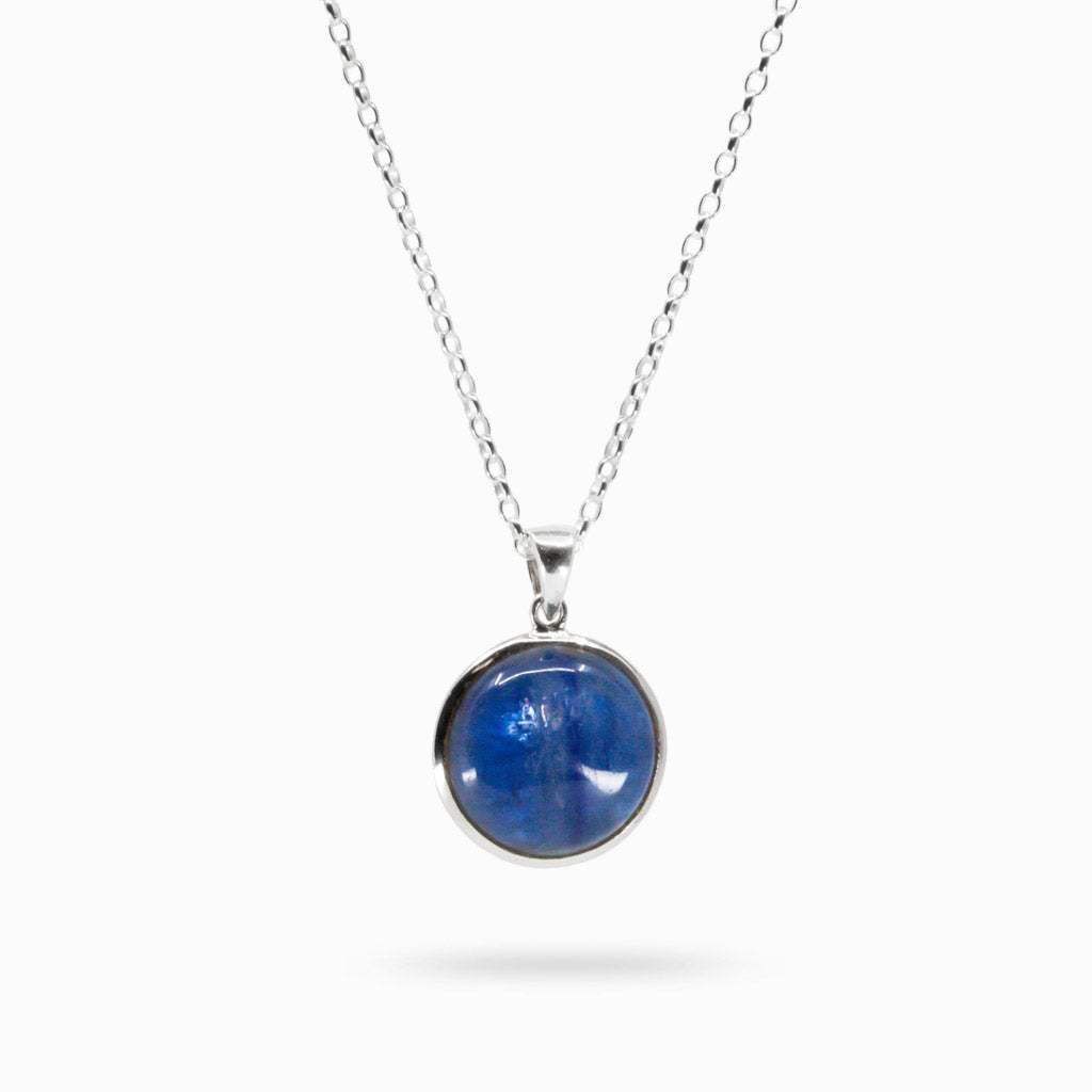 CABOCHON ROUND BLUE KYANITE NECKLACE STERLING SILVER | MADE IN EARTH