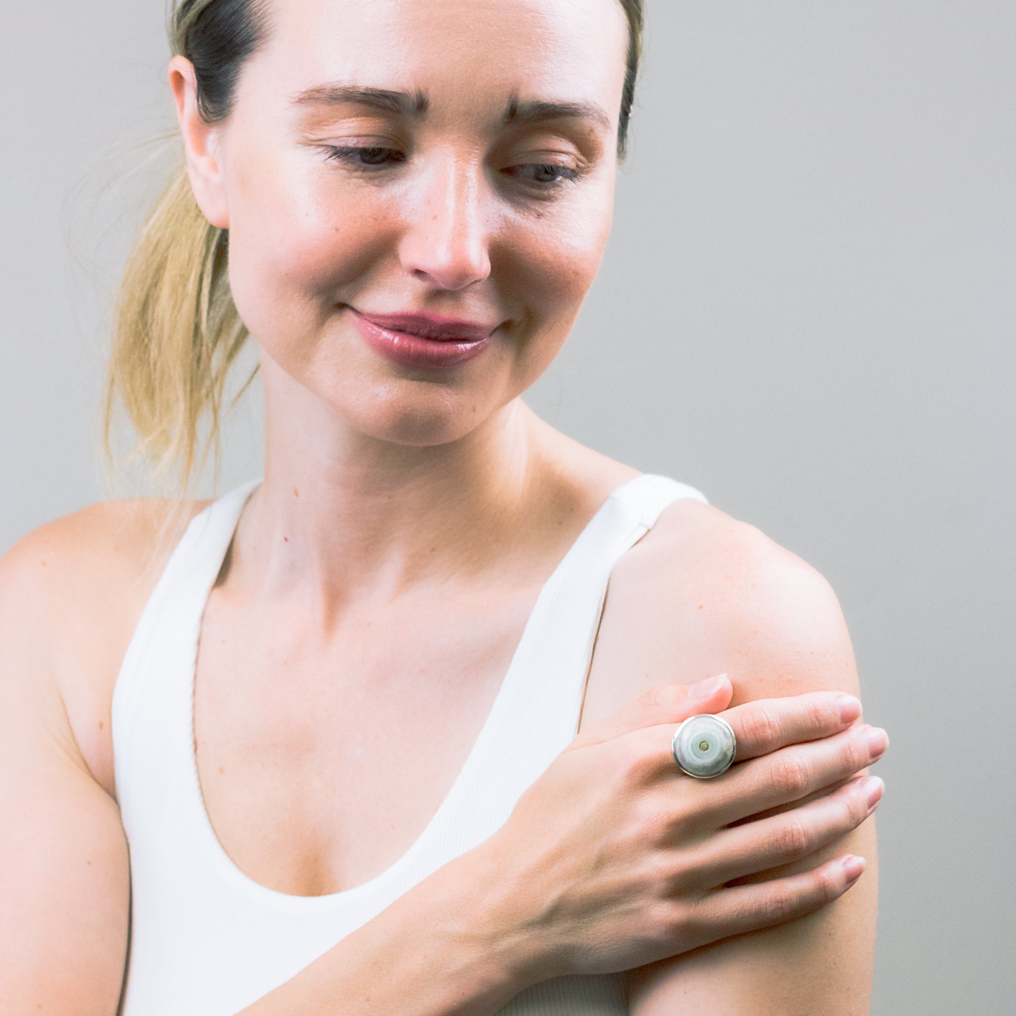 RAW SOLAR QUARTZ RING ON MODEL
