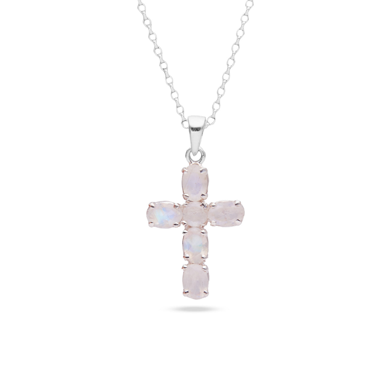 Rainbow Moonstone Cross Necklace