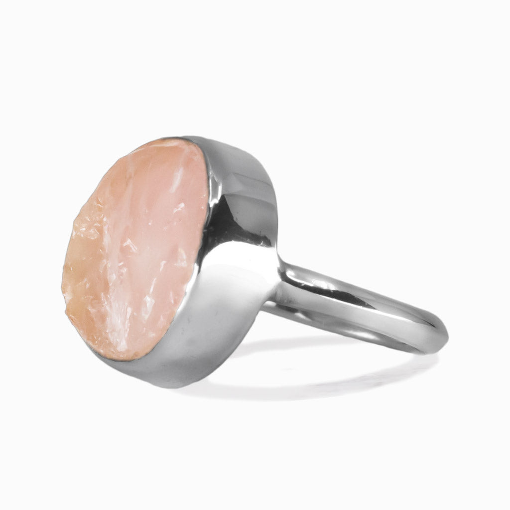 RAW ROUND ROSE QUARTZ BEZEL RING STERLING SILVER  MADE IN EARTH