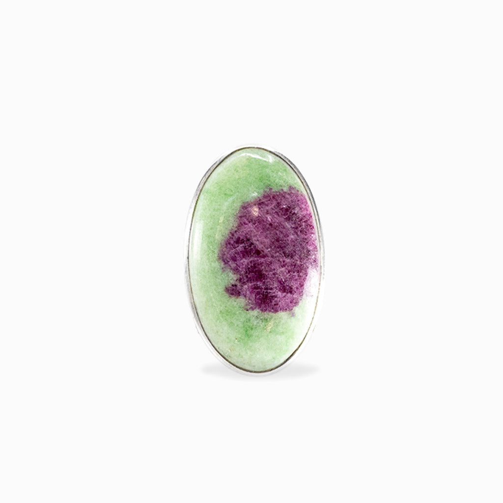 Oval Ruby in Zoisite cabochon with green and deep ruby-purple coloring set in 925 sterling silver.