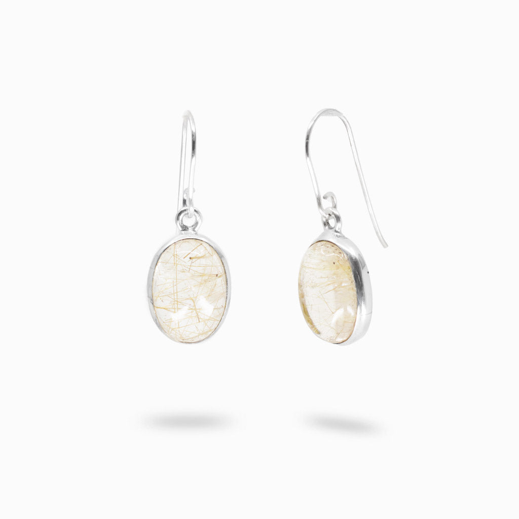 Golden rutilated quartz oval drop earrings in sterling silver