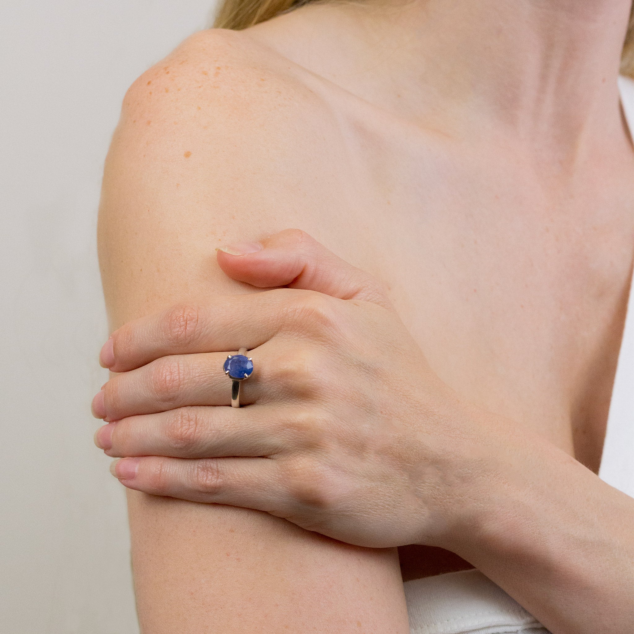 sapphire ring on model