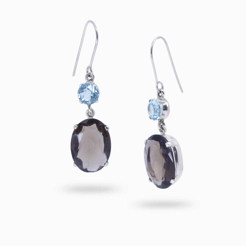 Smokey Quartz and blue topaz earrings