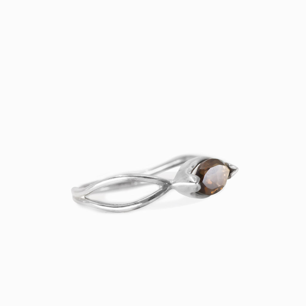 Faceted marquise smokey quartz ring in sterling silver
