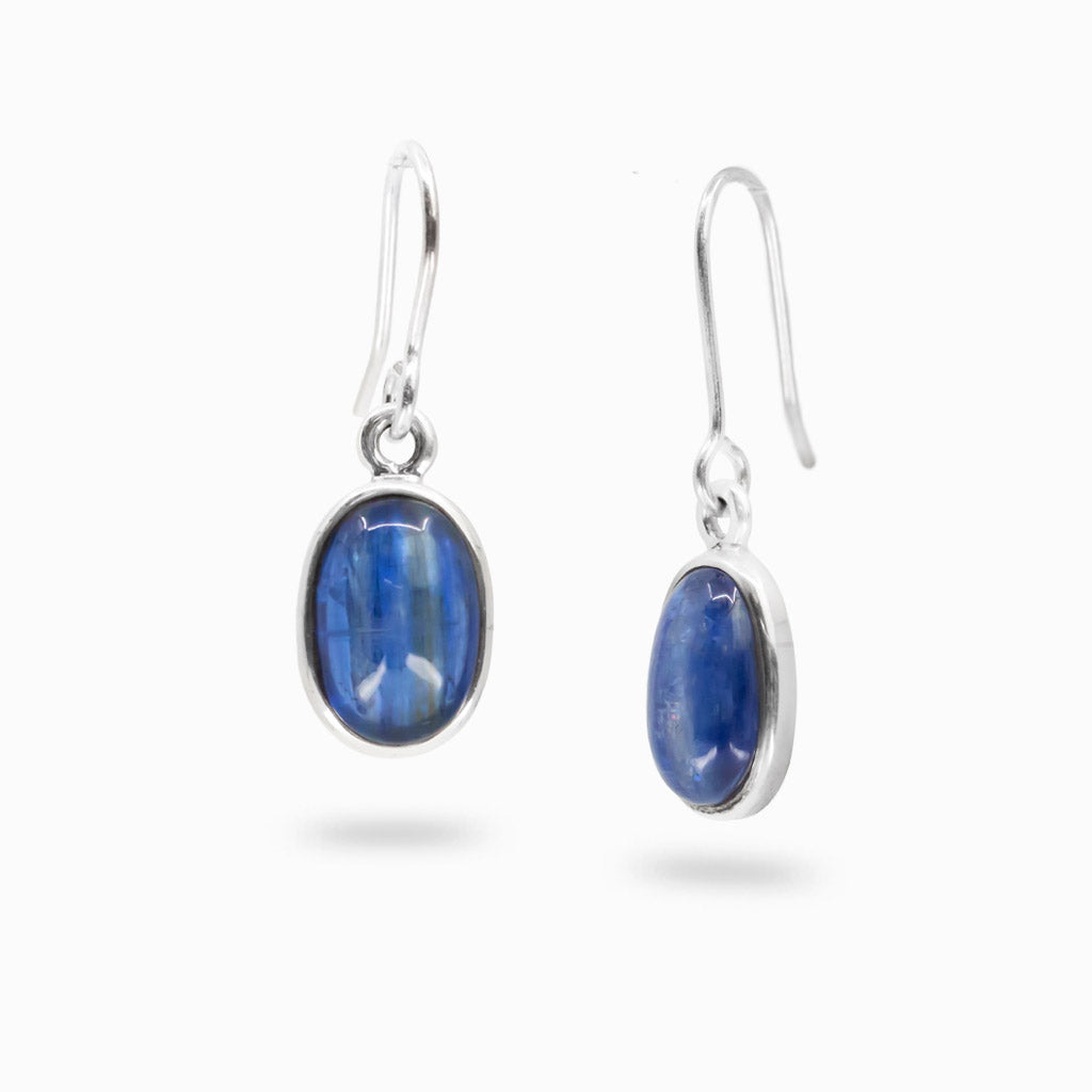 Sterling silver oval Blue Kyanite drop earrings.