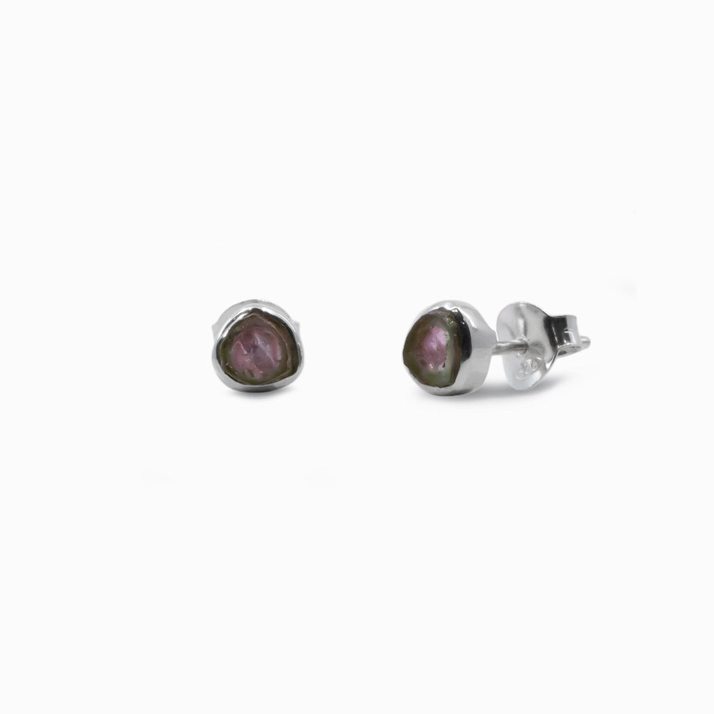RAW WATERMELON TOURMALINE STUD EARRINGS