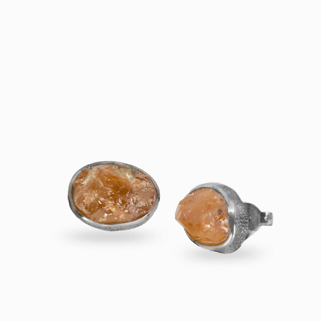RAW GROSSULAR GARNET OVAL STUD EARRINGS STERLING SILVER | MADE IN EARTH
