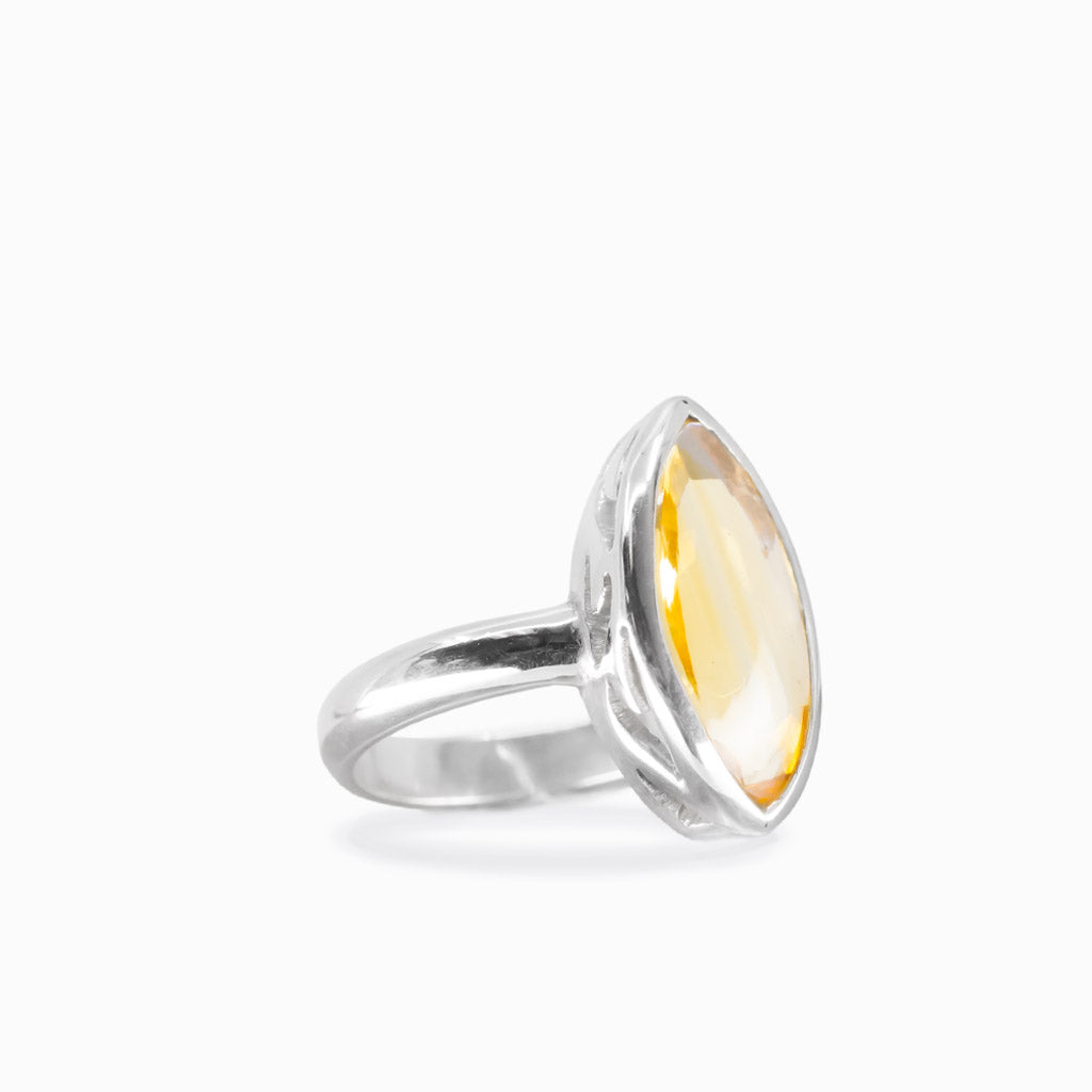 Faceted marquise citrine ring in sterling silver