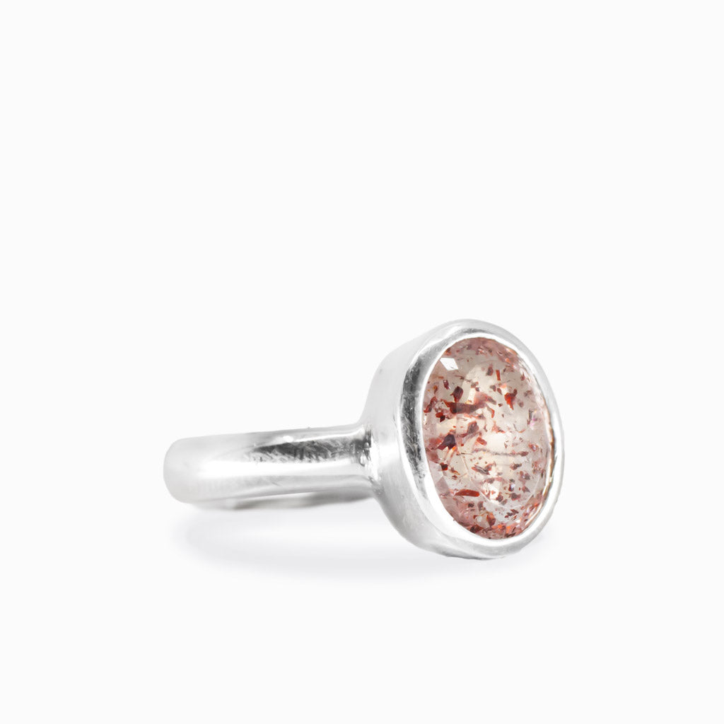 Faceted oval lepidocrocite quartz bezel ring in sterling silver