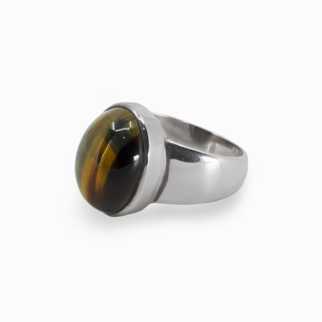 Hawks Eye Cabochon Ring in Sterling Silver Made in Earth