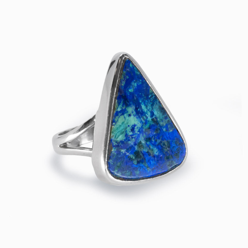 Blue Azurite Triangle Ring