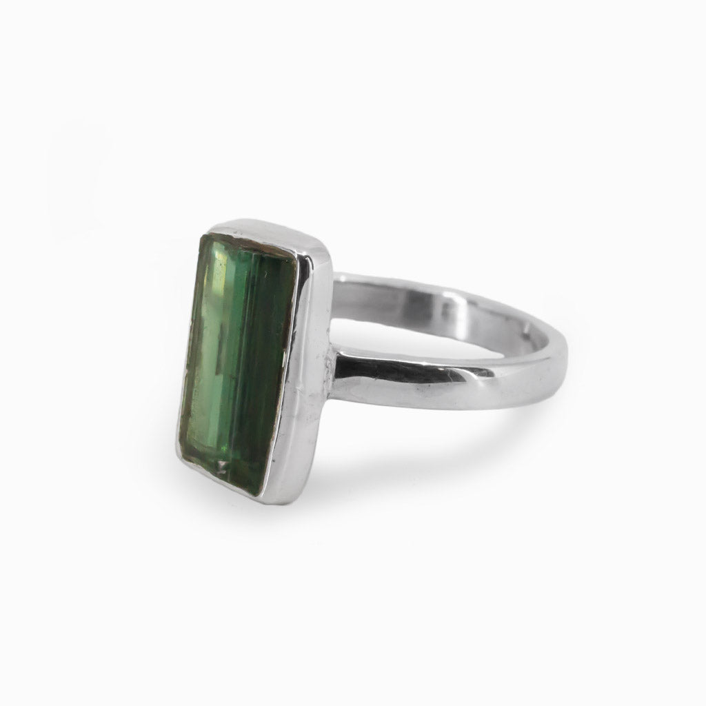 Green Tourmaline Raw Ring in 925 Sterling Silver Made In Earth