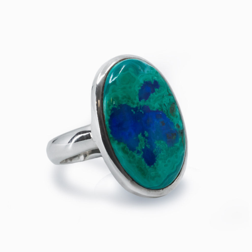 Azurite Malachite Oval Cabachon Ring
