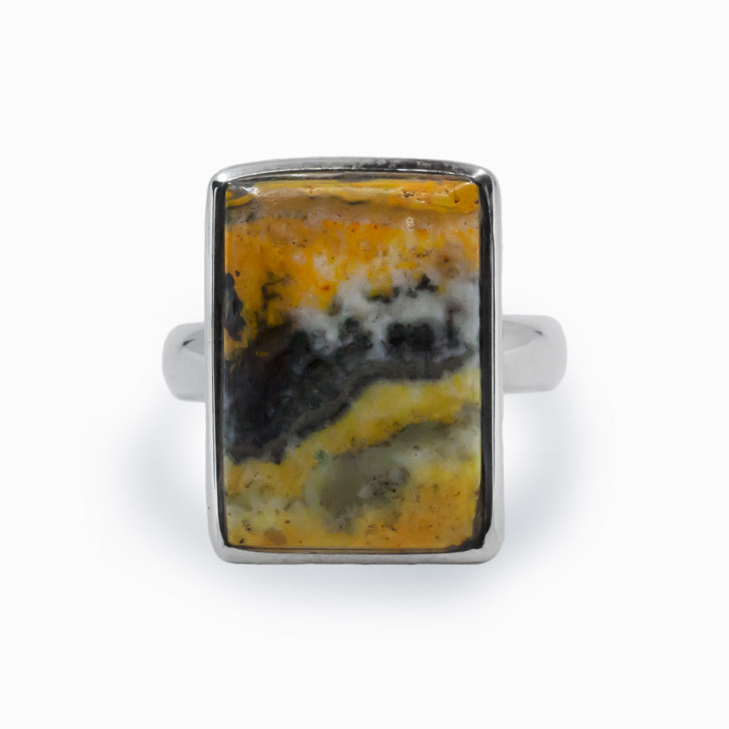 Yellow and Black Bumble Bee Jasper Rectangular Ring Made In Earth