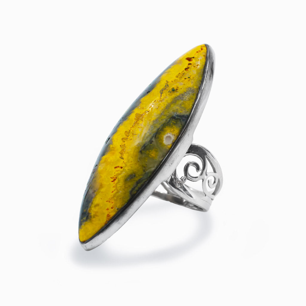 Marquis Filagree Bumblebee Jasper Yellow and Black Ring Made In Earth