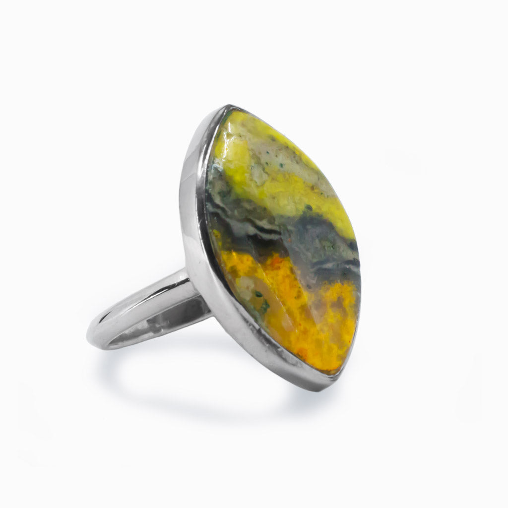 Marquis Black and Yelllow Bumblebee Jasper Ring Made In Earth