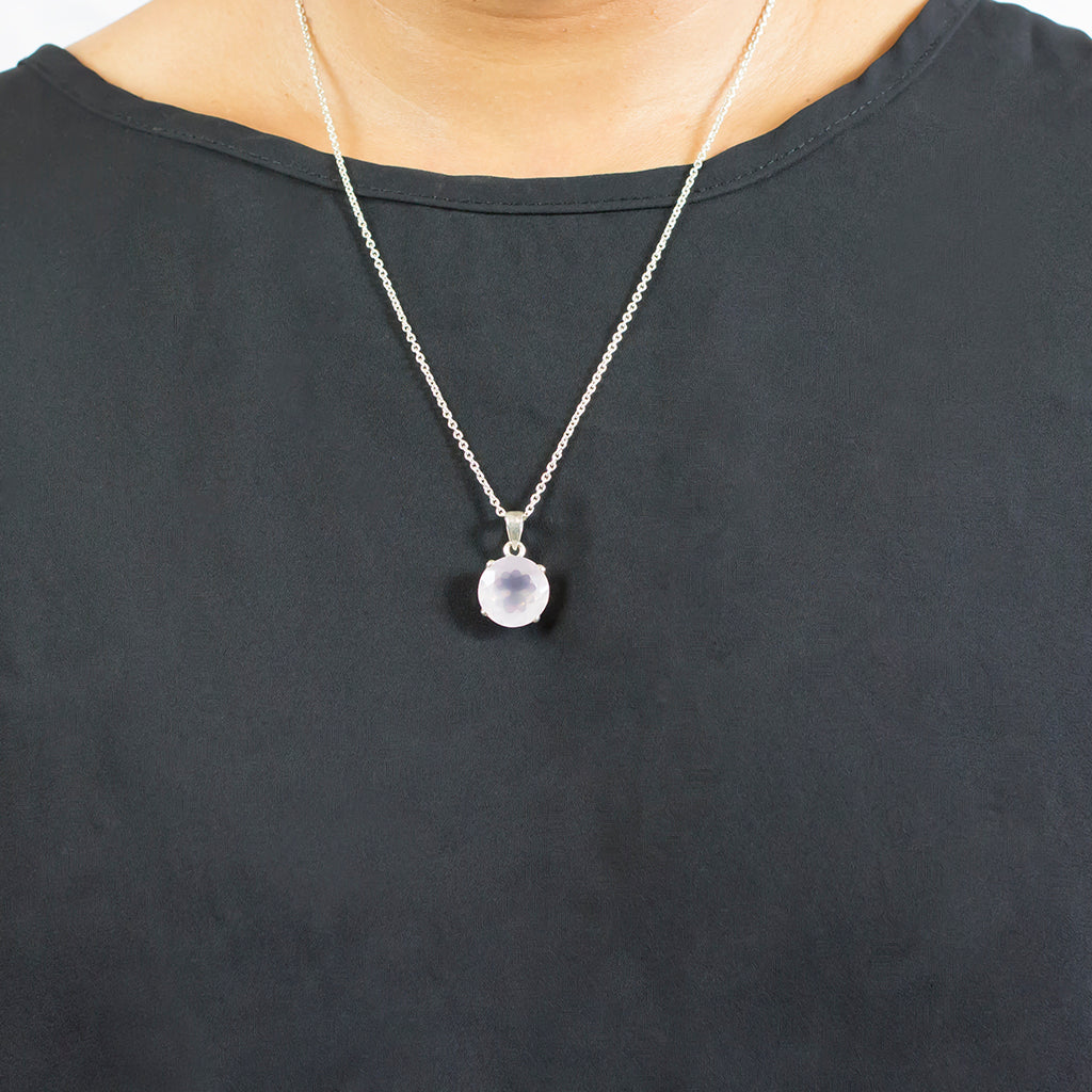 Faceted Rose Quartz Necklace on Model Made In Earth