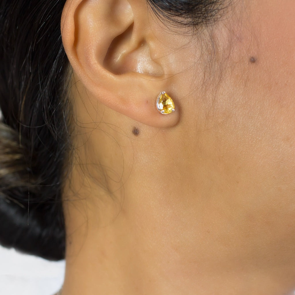 Citrine Stud Earrings on Model