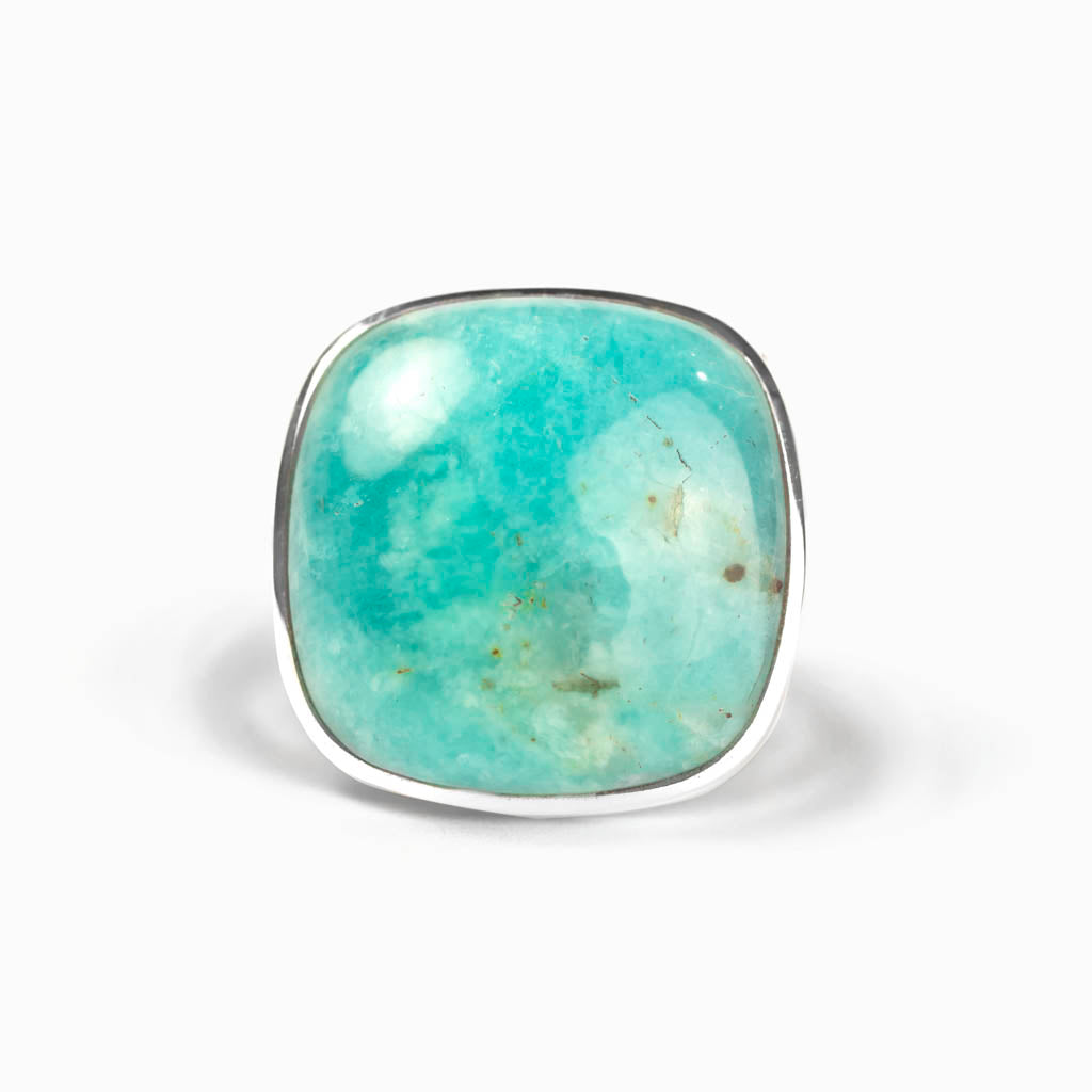 Square Bright green Amazonite Cab Ring