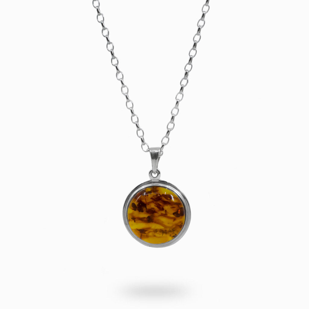 ROUND CABOCHON STERLING SILVER AMBER NECKLACE