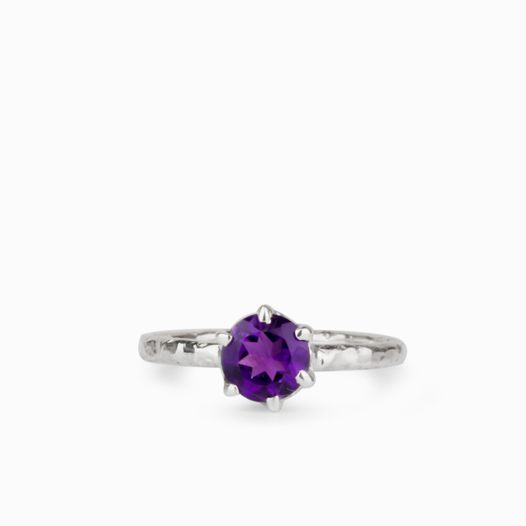Purple Amethyst Textured Silver Ring Made In Earth