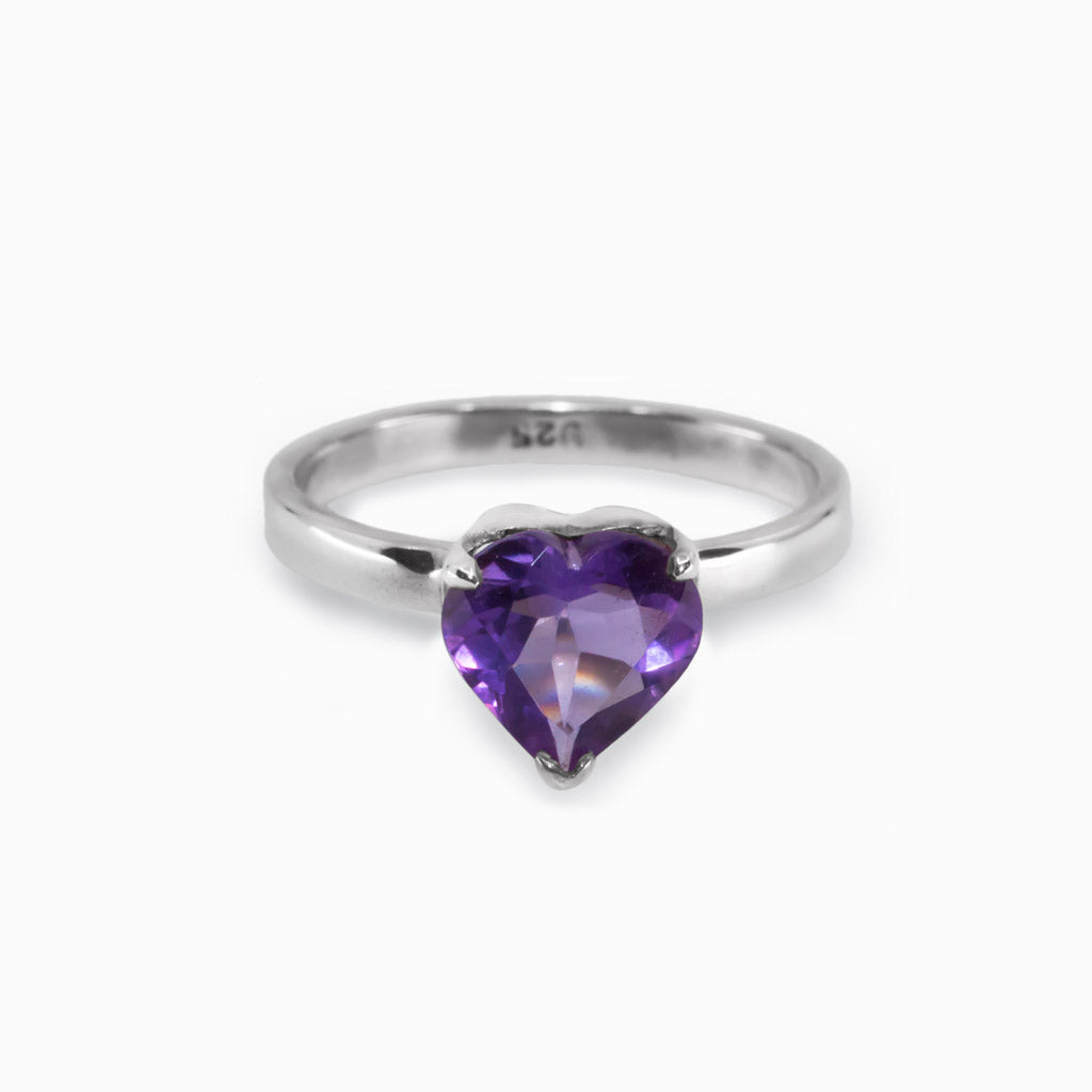 Purple Amethyst Heart Ring Made in Earth