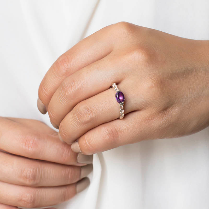 Amethyst & White Topaz Ring on Model