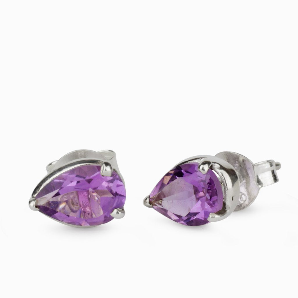 Faceted Amethyst Teardrop Studs Earrings