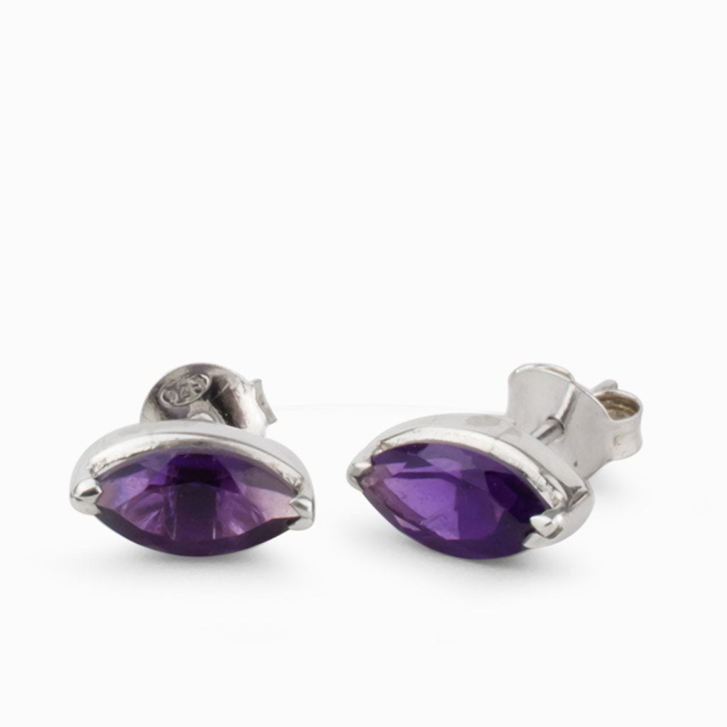 Marquis Faceted Amethyst Stud Earrings