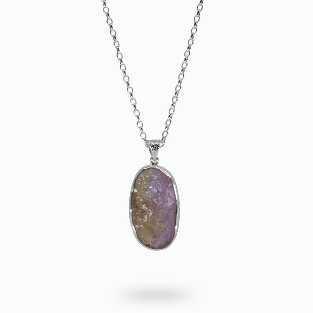 OVAL PURPLE-YELLOW RAW STERLING SILVER AMETRINE NECKLACE