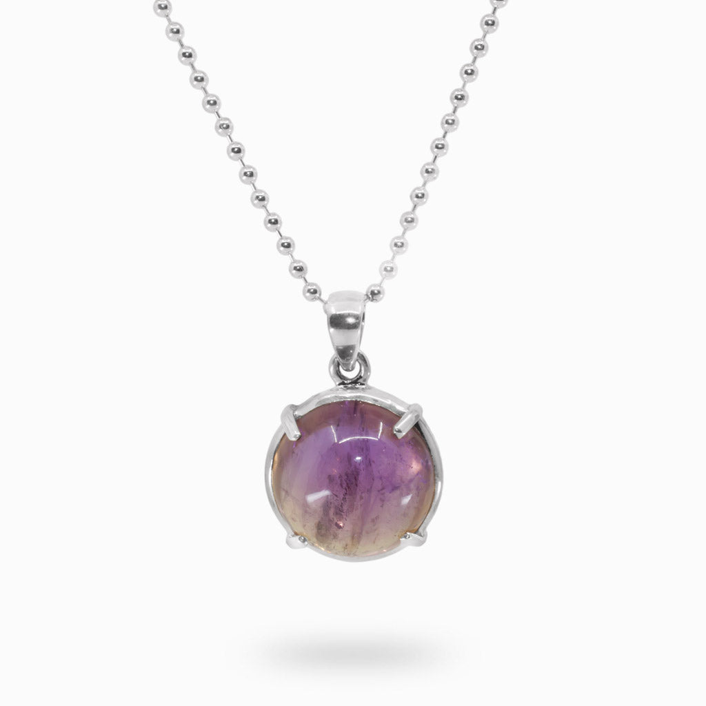 ROUND PURPLE-YELLOW CABOCHON STERLING SILVER AMETRINE NECKLACE