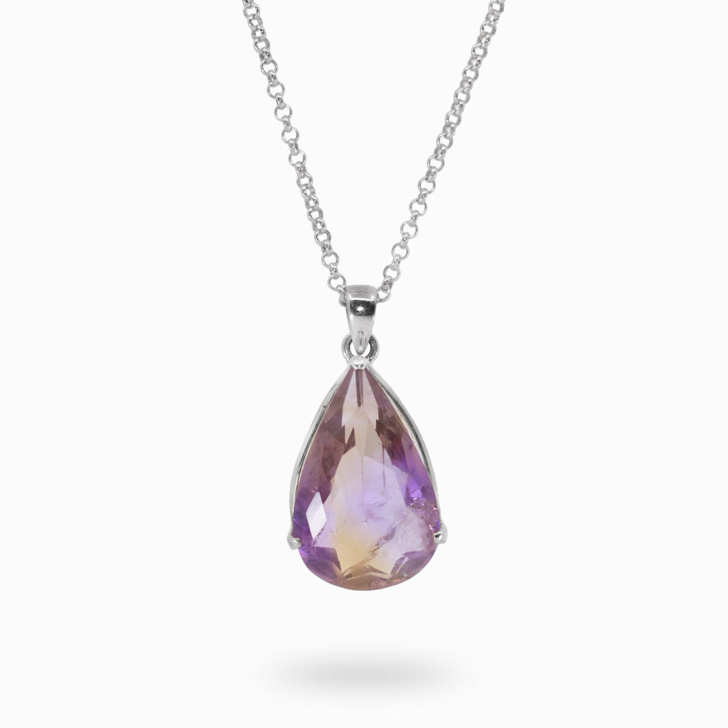 TEARDROP YELLOW-PURPLE FACETED STERLING SILVER AMETRINE NECKLACE