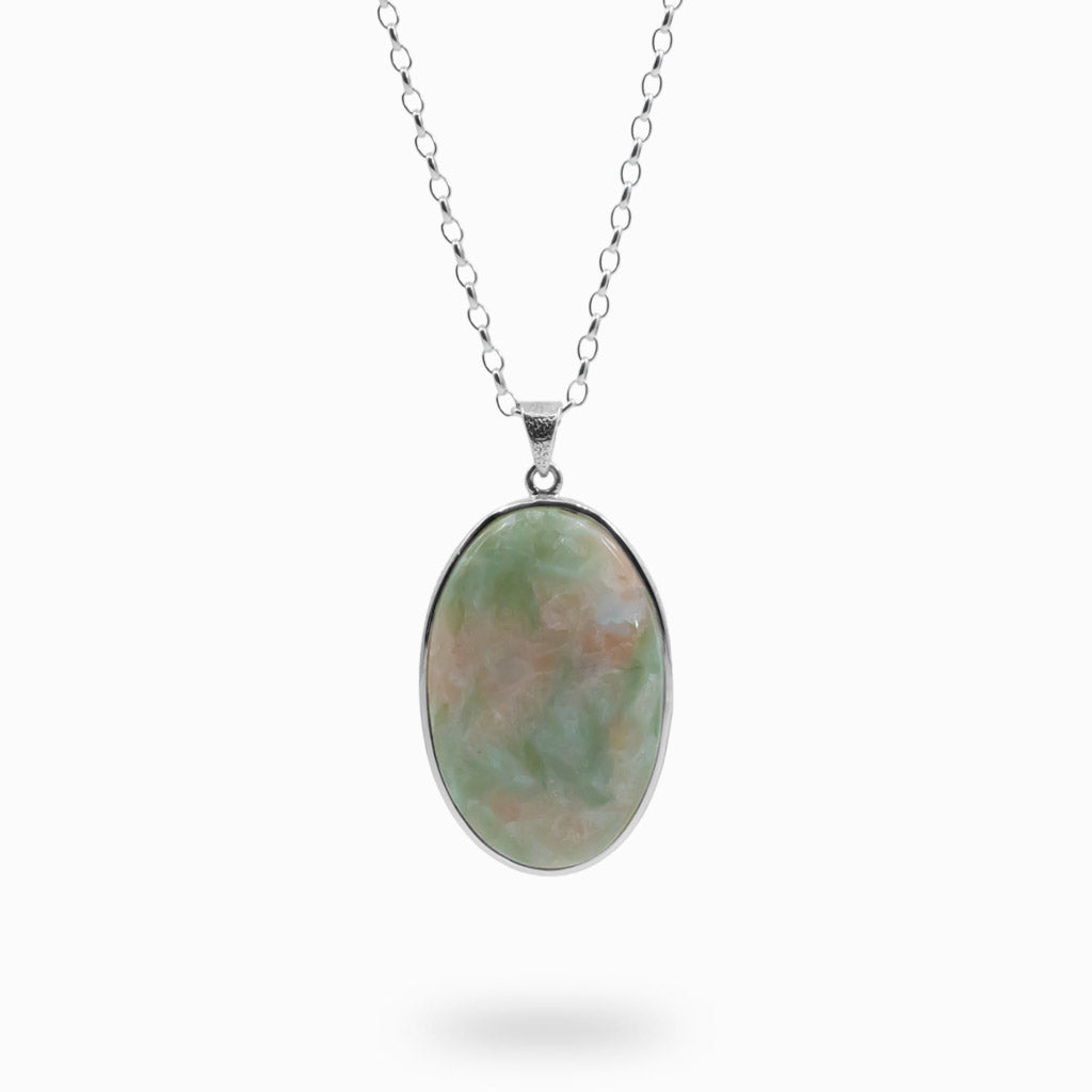 OVAL GREEN AND PINK CABOCHON STERLING SILVER APOPHYLLITE NECKLACE