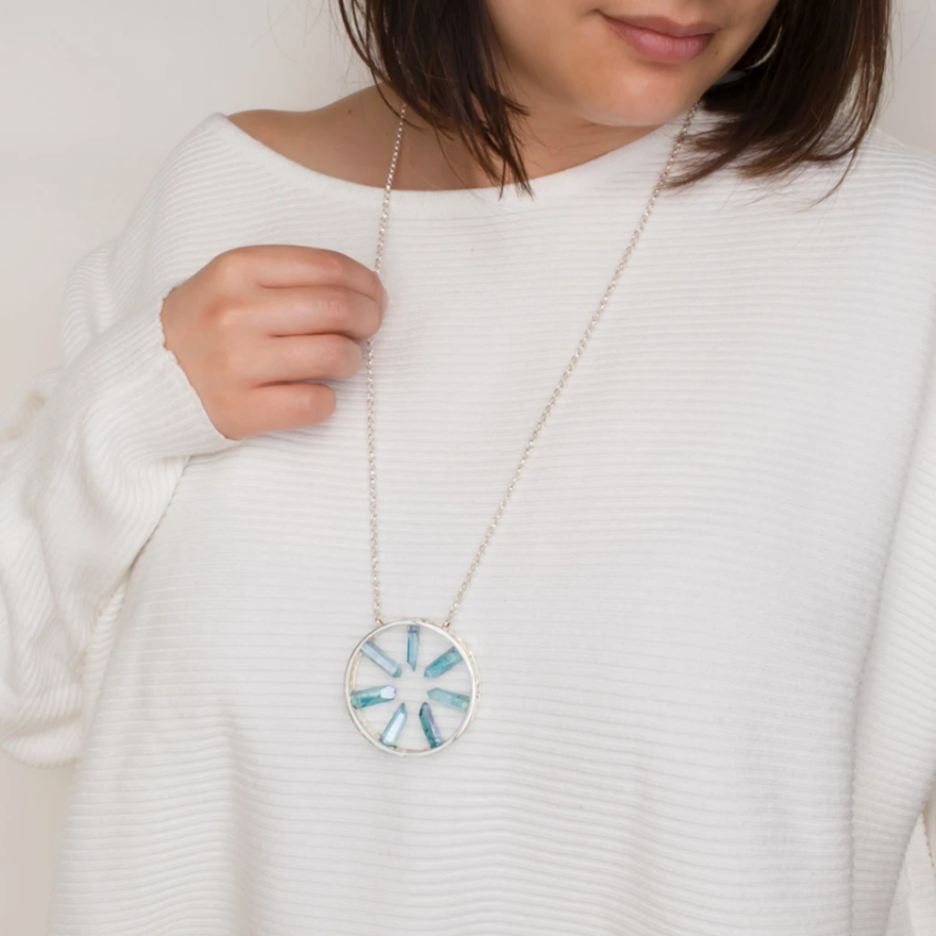 Aqua Aura Quartz Necklace on Model
