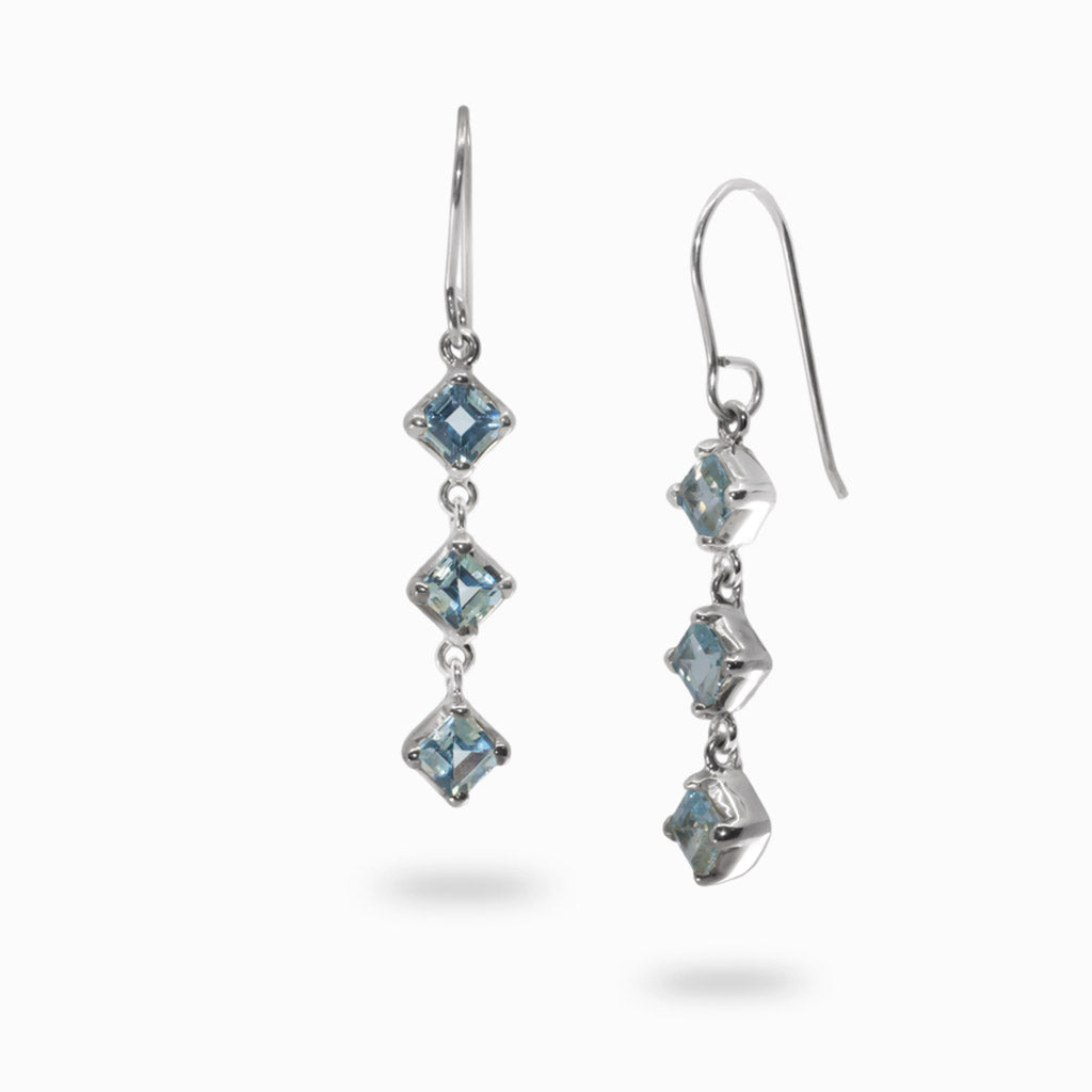 Multi stone Facet diamond Aquamarine Drop Earrings