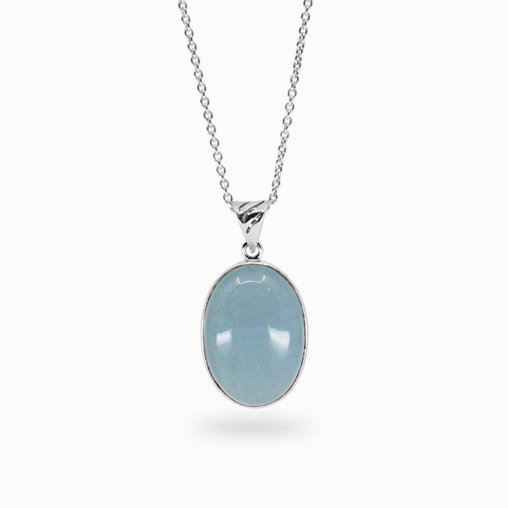 Light blue oval cabochon Aquamarine necklace