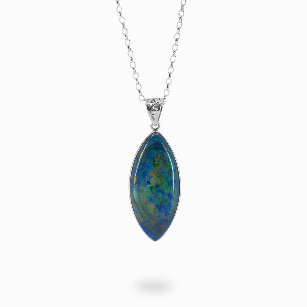Marquis Cabochon Azurite Malachite Necklace with Blues and Greens