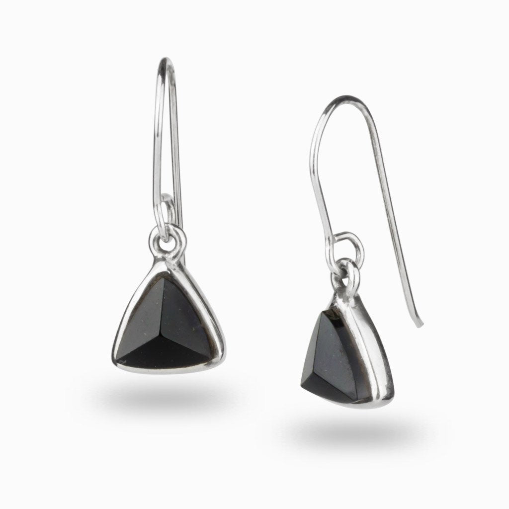 Triangle Facet Black Tourmaline Drop Earrings