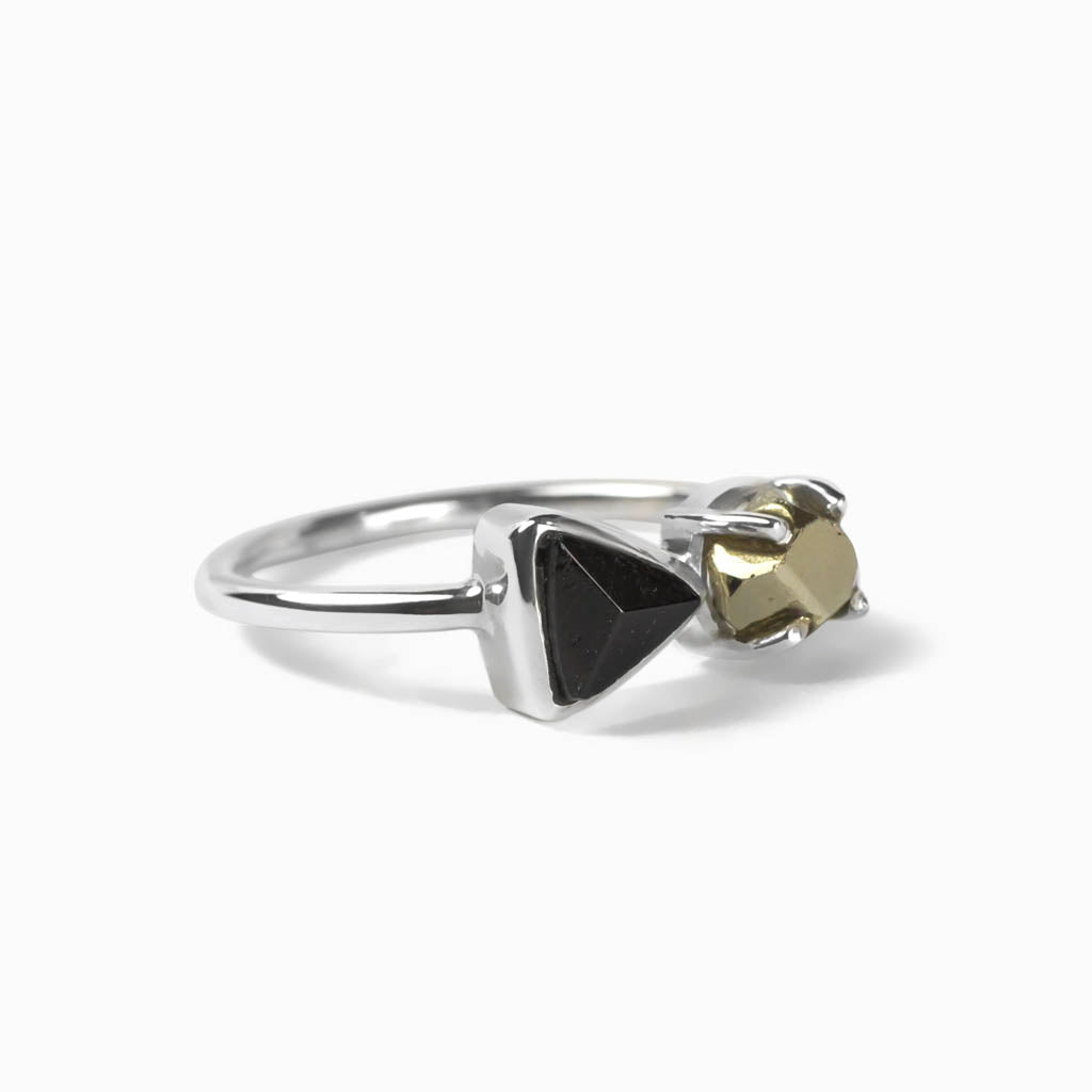 Black Tourmaline and Pyrite Ring